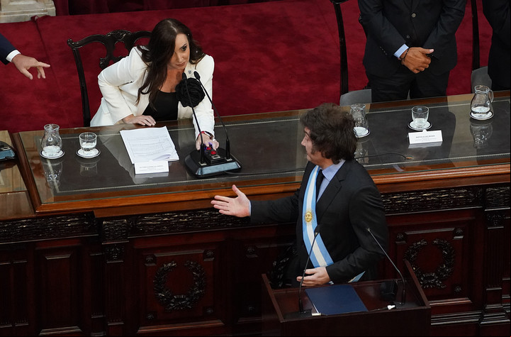 "No te apures". Reproche de Milei a Victoria Villarruel. Foto: Emmanuel Fernández.