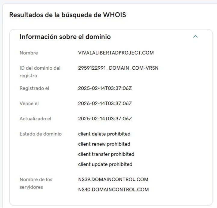 La compra del dominio se realizó el mismo día que se lanzó el sitio web "Viva La Libertad Porject".