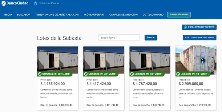 Para poder acceder a la subasta se debe visitar el sitio de Subastas de Banco Ciudad. Foto: Portal de Banco Ciudad.
