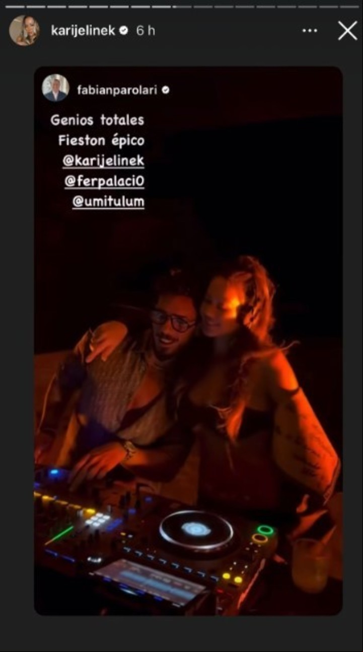 Karina Jelinek sumó al DJ Fer Palacio a su fiesta para que musicalice la especial velada en México. | Foto: Instagram