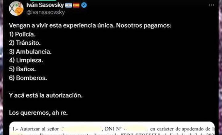 El mensaje que había publicado el organizador del show de Tini Stoessel. Captura TV.