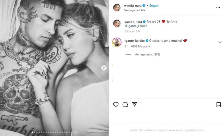 El saludo de Wanda Nara a L-Gante por su cumpleaños, a pesar de la prohibición de la Justicia de usar redes sociales.