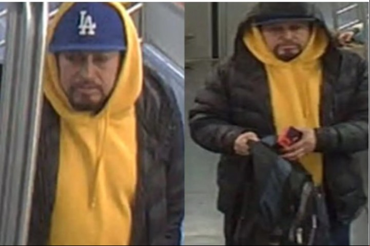 Dos imágenes de un hombre buscado por una presunta agresión sexual en la estación de metro de Whitehall Street.