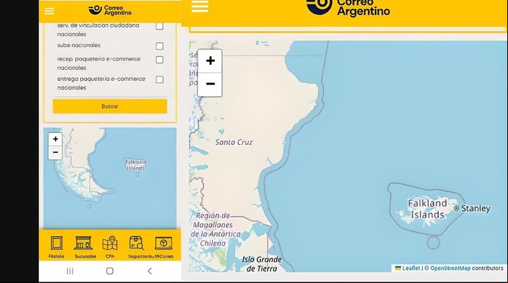 El mapa erróneo que fue removido de la página del Correo Argentino.