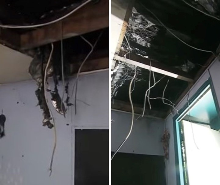 Parte del techo del cuarto, destruido. Foto: captura de video/7NEWS Australia.