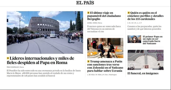 El País, con otra referencia a los miles de fieles y un artículo sobre el papamóvil