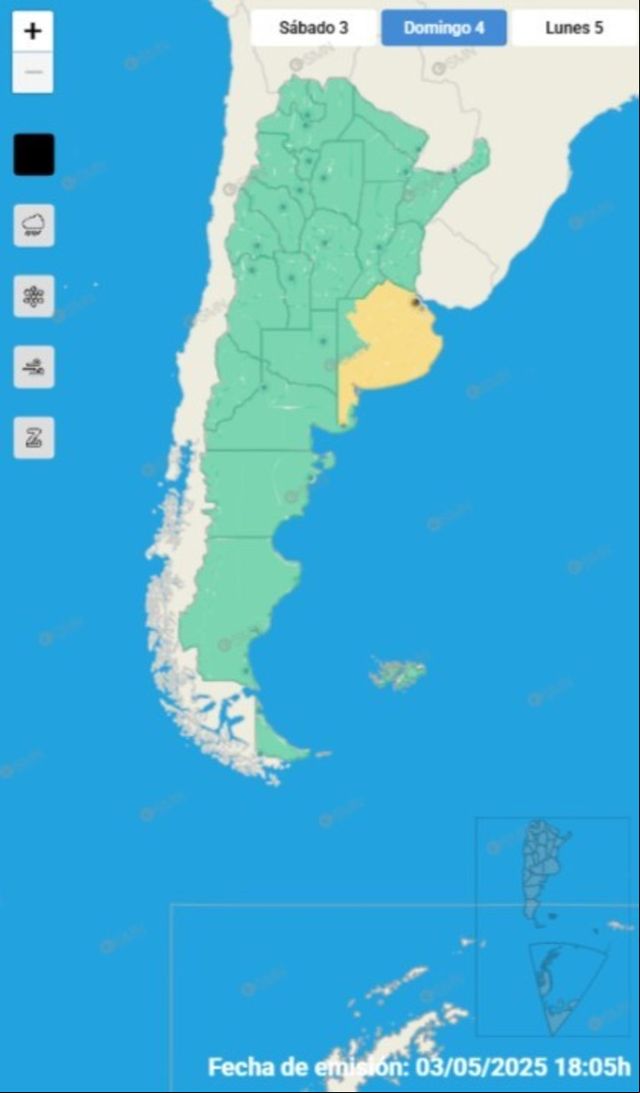Alerta amarilla por tormentas en la Ciudad y la provincia de Buenos Aires para este domingo 4 de mayo. Foto SMN