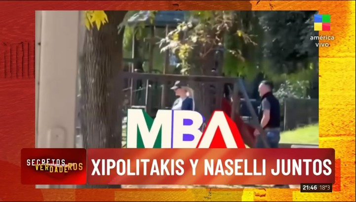 Vicky Xipolitakis y Javier Naselli pasaron la tarde en una plaza con su hijo. Foto: Captura TV