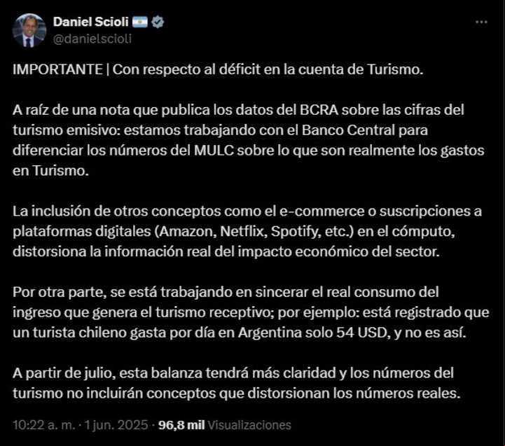 Por los dólares que se van al exterior, ahora Scioli sostuvo que reverán la forma cómo se mide el turismo emisivo